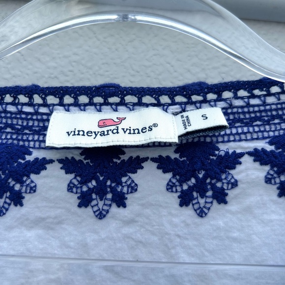 Vineyard Vines Tunic Dress Embroidered Sz S 100% Cotton White/Navy Nautical - Picture 3 of 13